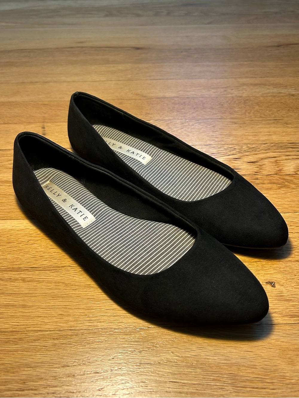 Kelly & Katie Women's Black Pointed Toe Flats — Suede-Look Slip-Ons